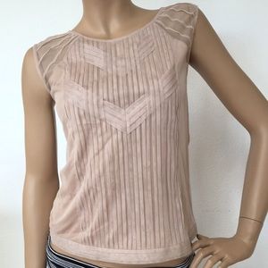BCBG Max Azria Blush Rose Beige Tulle Top XS